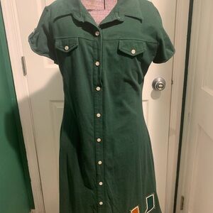 Miami Hurricanes Green Button-Front Shirt Dress - Women's